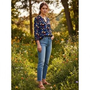 LP Talbots blue floral blouse